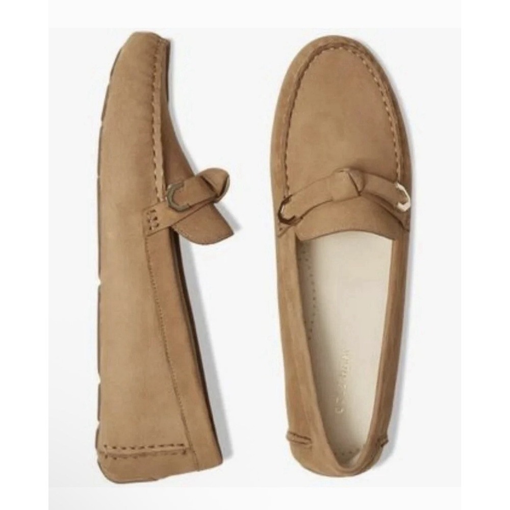 Cole Haan Women's Evelyn Bow Driver Suede Loafers Size 7 Birch Leather